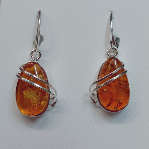 HWG-068 Earrings Teardrop Amber with Silver Overlay $71 at Hunter Wolff Gallery